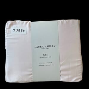 NEW Laura Ashley Silky Satin Queen Sheet Set 4pc Chic Pastel Pink Bedding